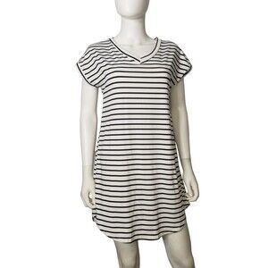 SHEIN White with Black Stripes Short Sleeve V Neck Dress Size Large